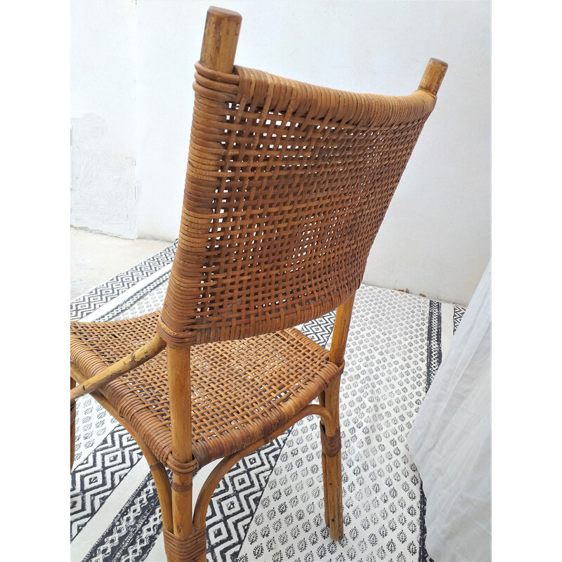 Chaise vintage française en rotin 1970