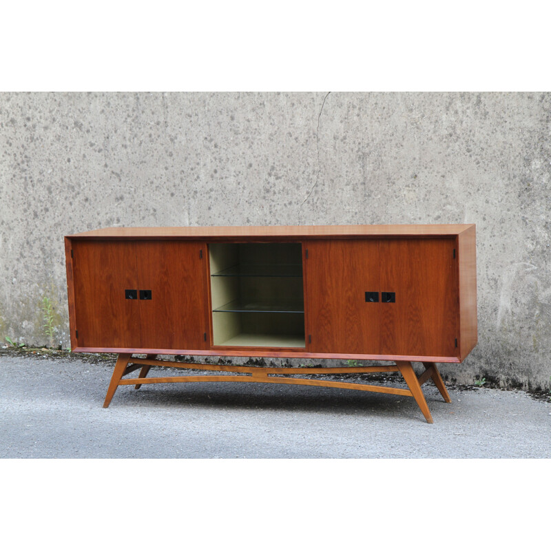 Vintage French teak wood sideboard from the 1950s