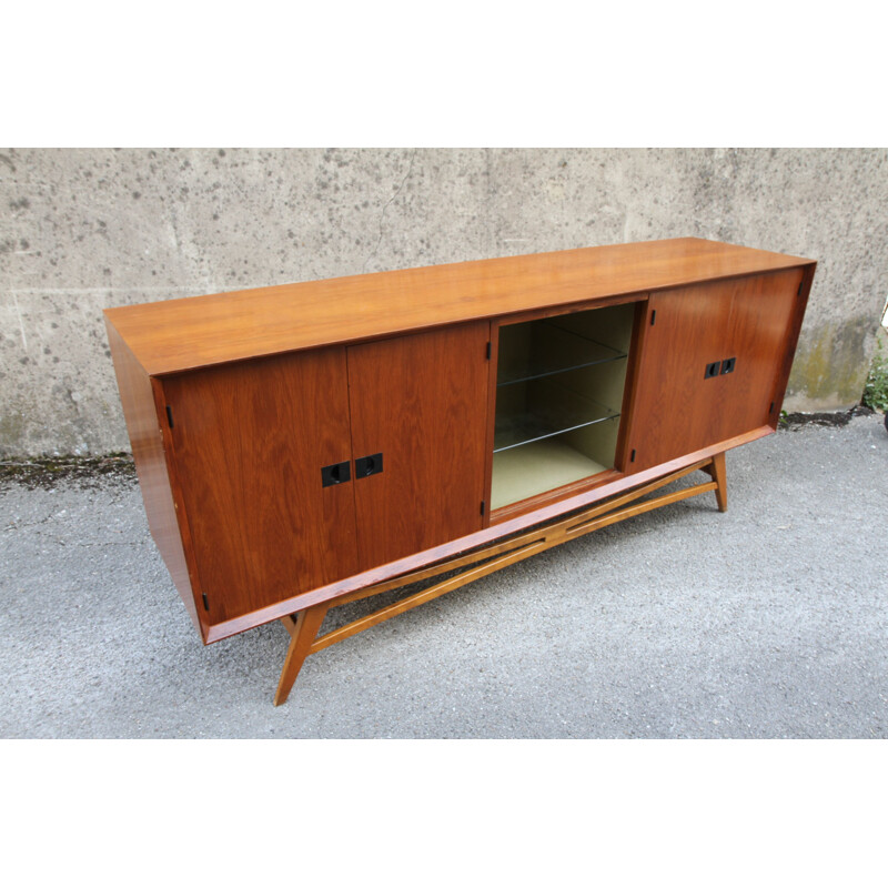 Vintage French teak wood sideboard from the 1950s