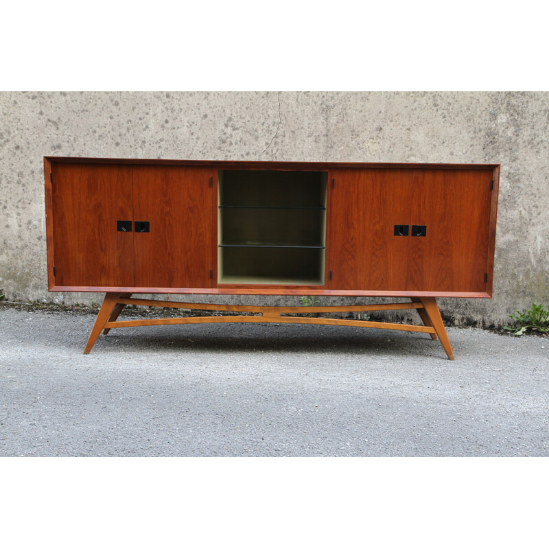 Vintage French teak wood sideboard from the 1950s