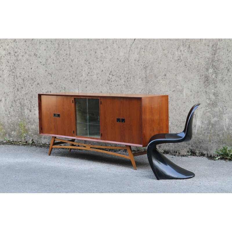 Vintage French teak wood sideboard from the 1950s