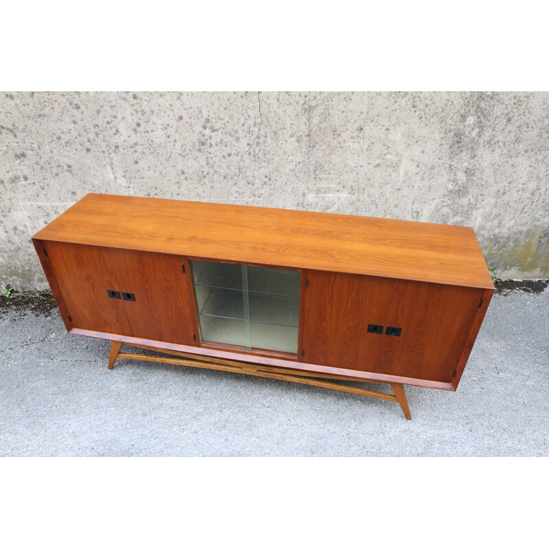 Vintage French teak wood sideboard from the 1950s