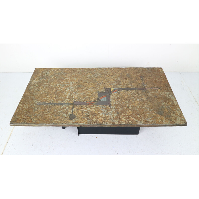 Vintage coffee table by Paul Kingma in ceramic and slate 1980s