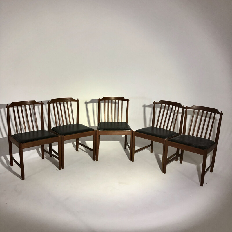 Set of 5 vintage Italian wooden chairs 1960