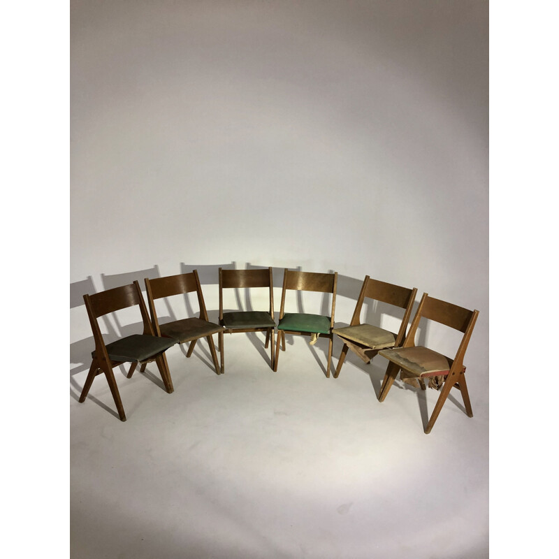 Suite de 6 chaises vintage françaises Caillette 1950