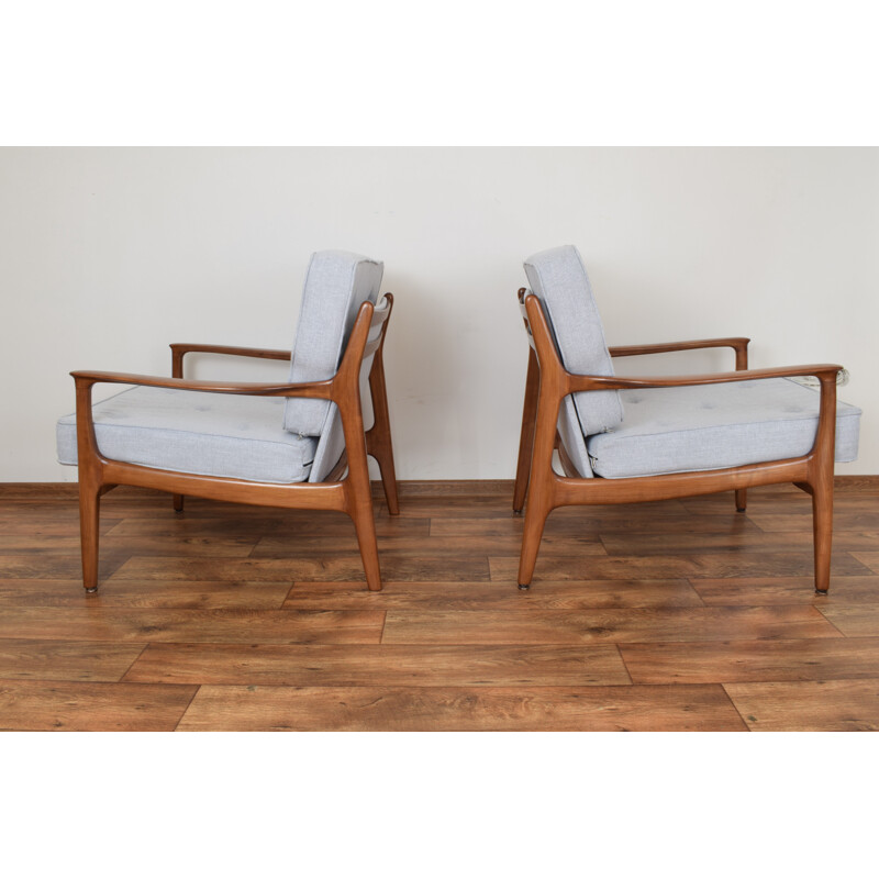 Set of 2 vintage armchairs for Soloform in fabric and cherrywood 1960s