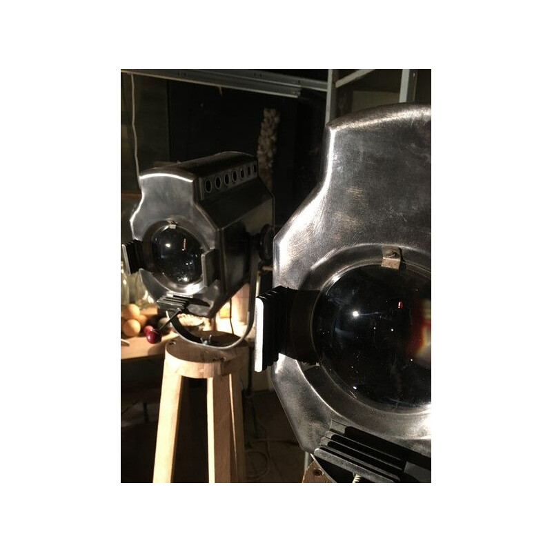Pair of vintage projectors for DAB in iron and steel 1950