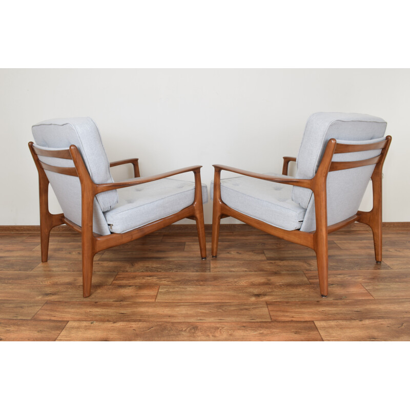 Set of 2 vintage armchairs for Soloform in fabric and cherrywood 1960s