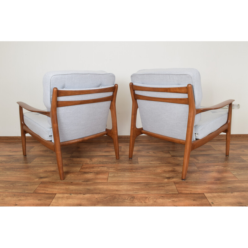 Set of 2 vintage armchairs for Soloform in fabric and cherrywood 1960s