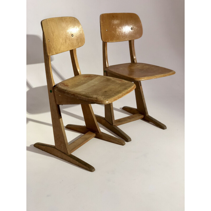 Pair of vintage scandinavian wooden chairs 1950