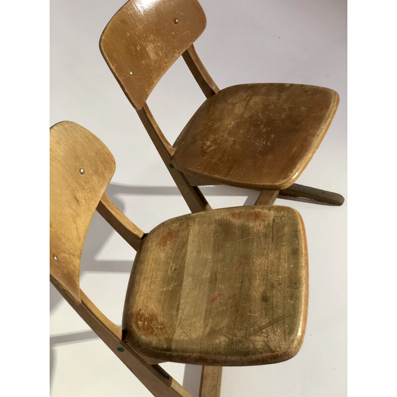 Pair of vintage scandinavian wooden chairs 1950