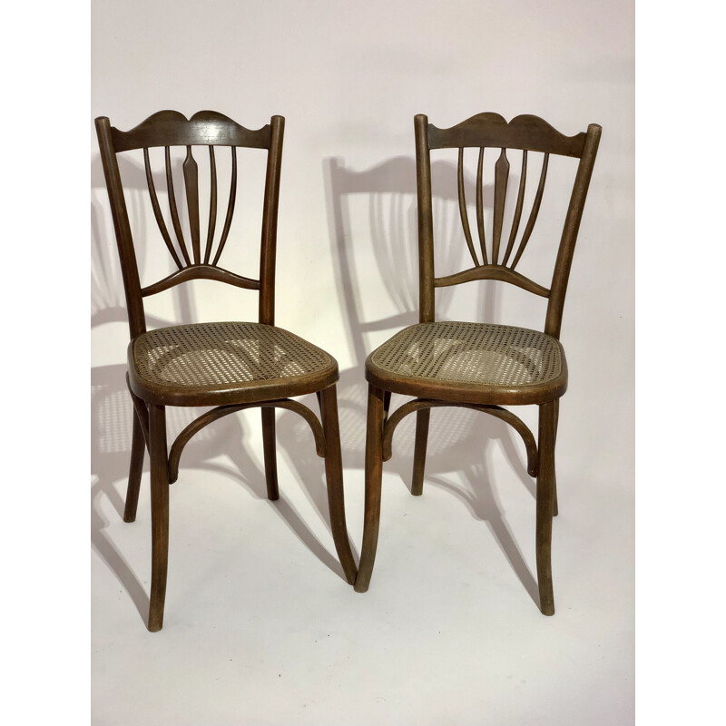 Pair of vintage chairs for Japy in wood 1930