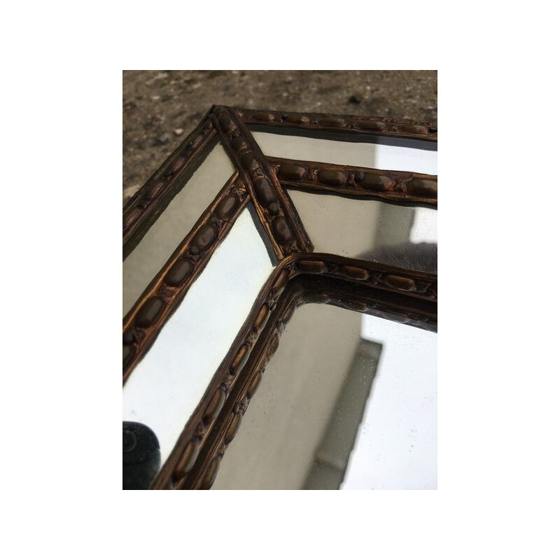 Italian vintage mirror made of wood and brass from the 1970s