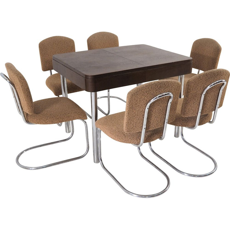 Vintage chrome dining table & 6 chairs set from Hynek Gottwald, 1930s