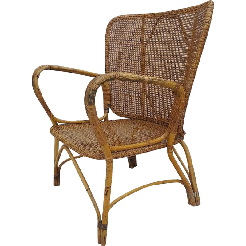 Fauteuil vintage en rotin, 1970