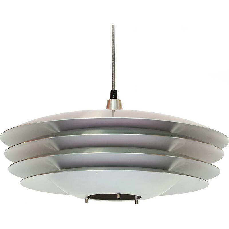 Layered pendant light in thick brushed aluminium, Denmark 1970s