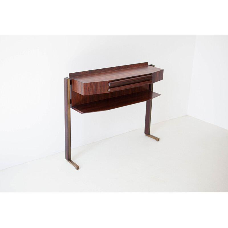 Vintage italian console table in brass and rosewood 1950s