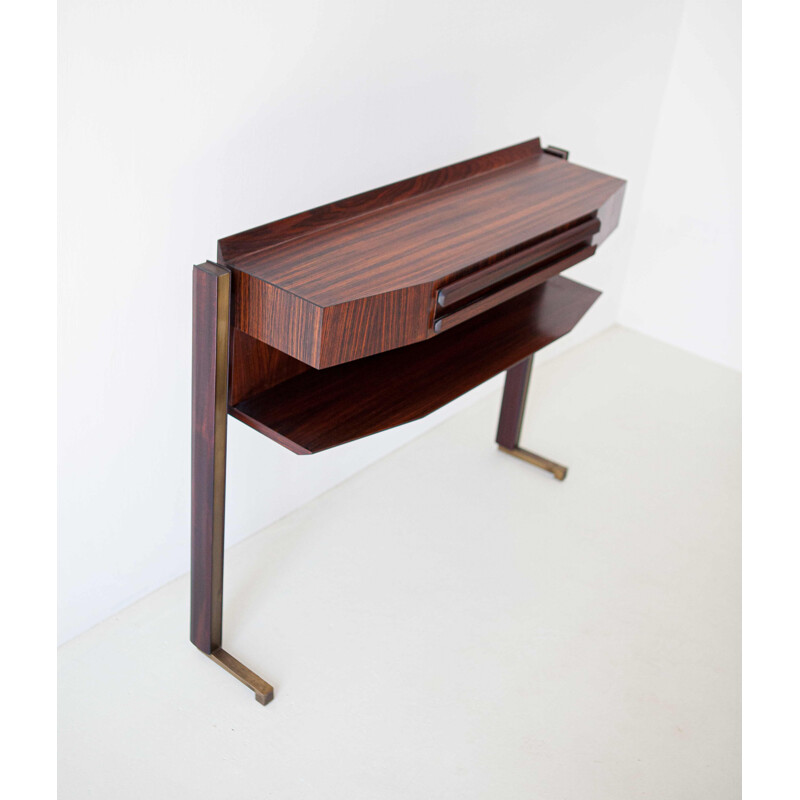 Vintage italian console table in brass and rosewood 1950s