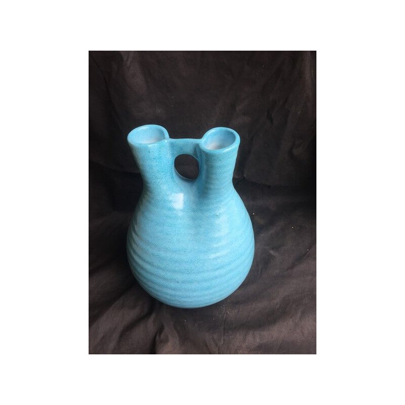 Vintage vase of Accolay in blue ceramic 1960