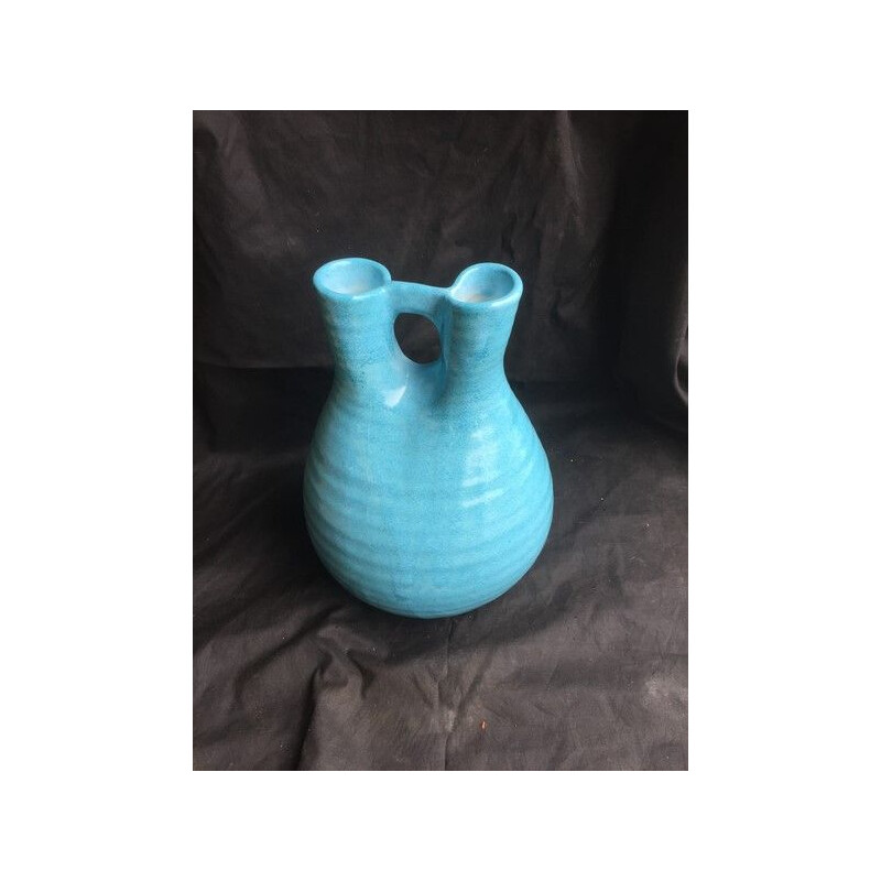 Vintage vase of Accolay in blue ceramic 1960