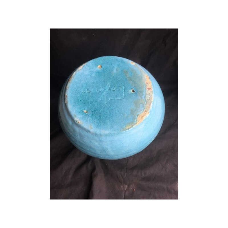 Vintage vase of Accolay in blue ceramic 1960