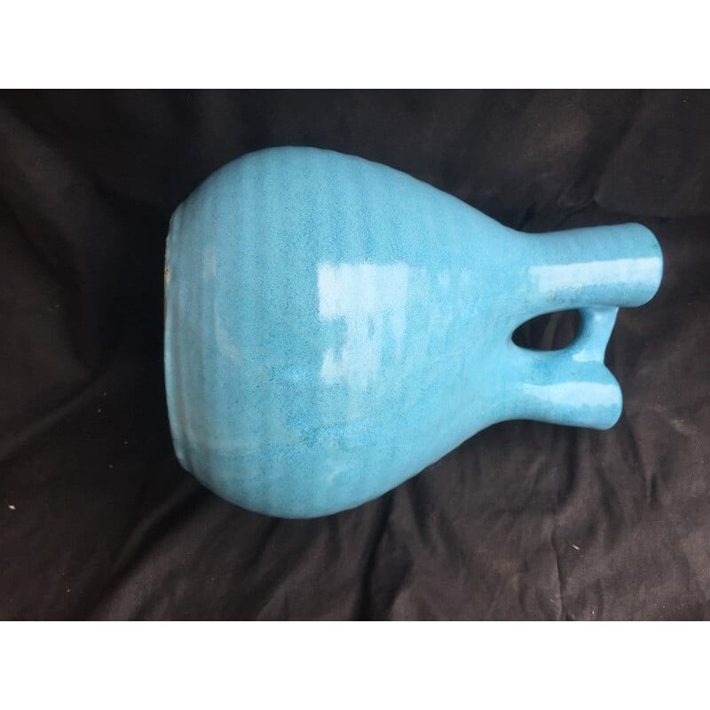 Vase vintage d’Accolay en céramique bleue 1960