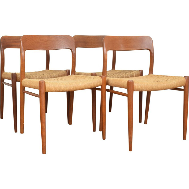 Set of 4 Model 75 vintage Chairs by Niels Otto (N. O.) Møller for J.L. Møllers, 1960s