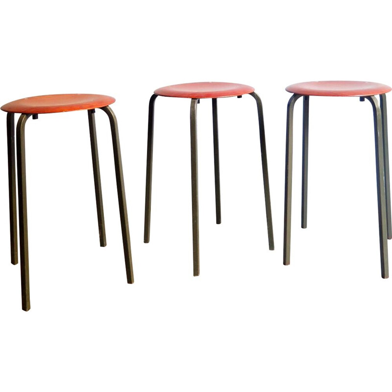 Set of 3 vintage industrial stools, 1950s