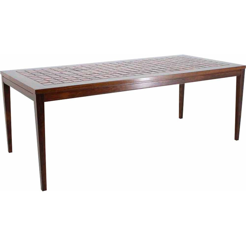 Table basse vintage danoise en palissandre et carreaux 1960