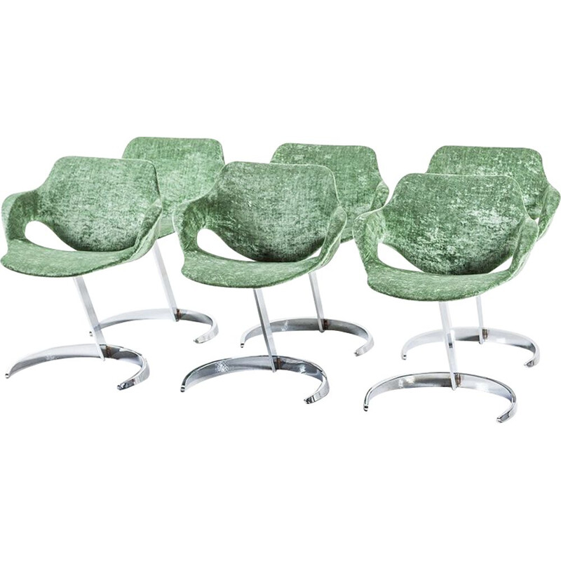 Set of 4 vintage green chairs for Mobilier Modulaire Moderne 1970s