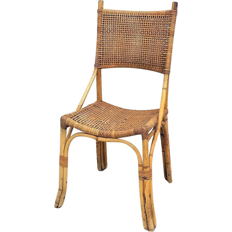 Chaise vintage française en rotin 1970