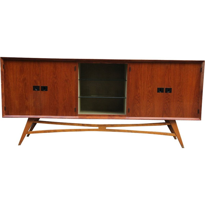 Vintage French teak wood sideboard from the 1950s