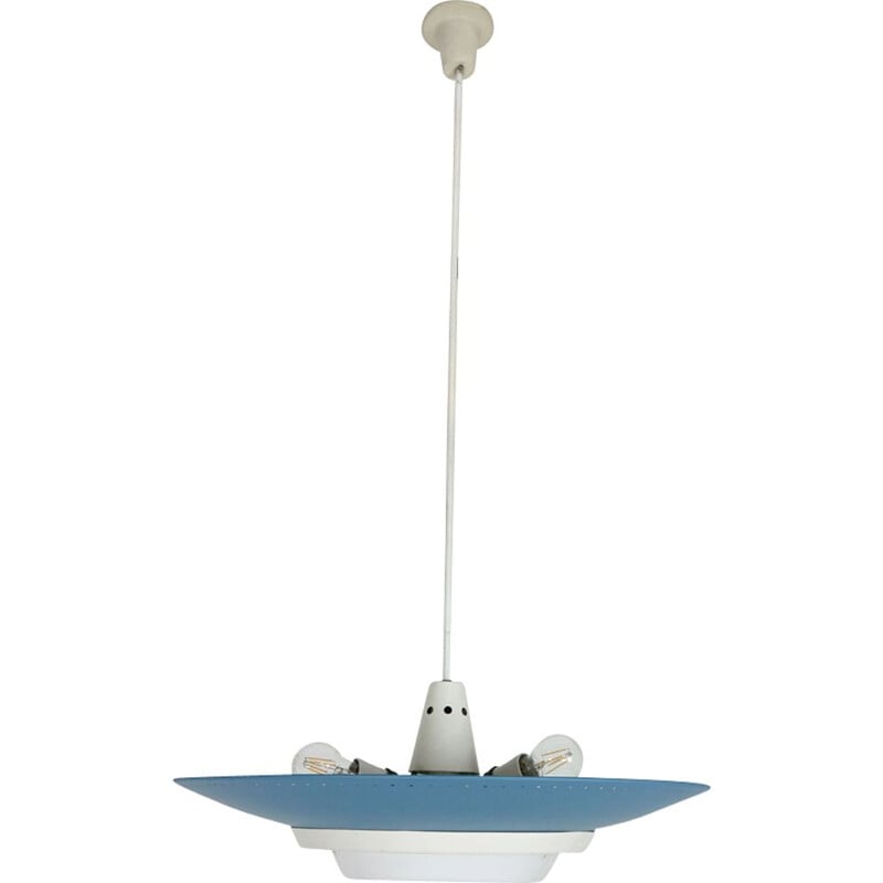 Vintage dutch industrial ceiling lamp for Philips in blue metal 1950s