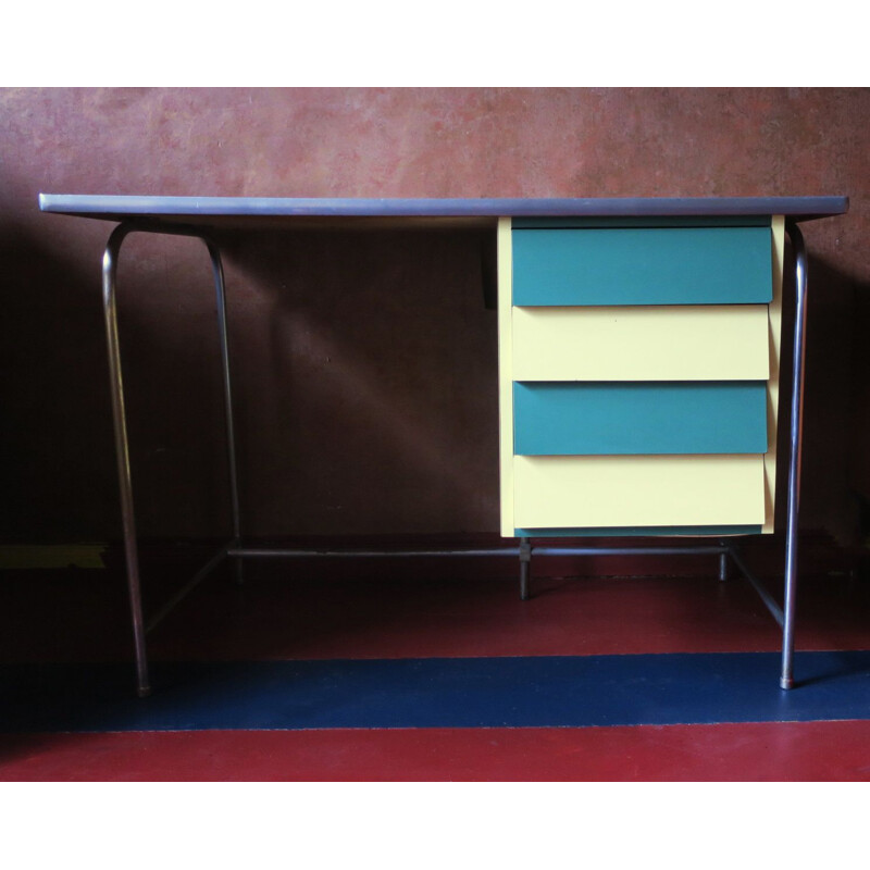 Colorful tubular steel vintage desk, Italy, 1950s