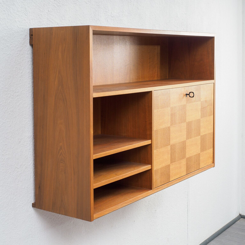 Vintage wall mounted desk, walnut, 1960s