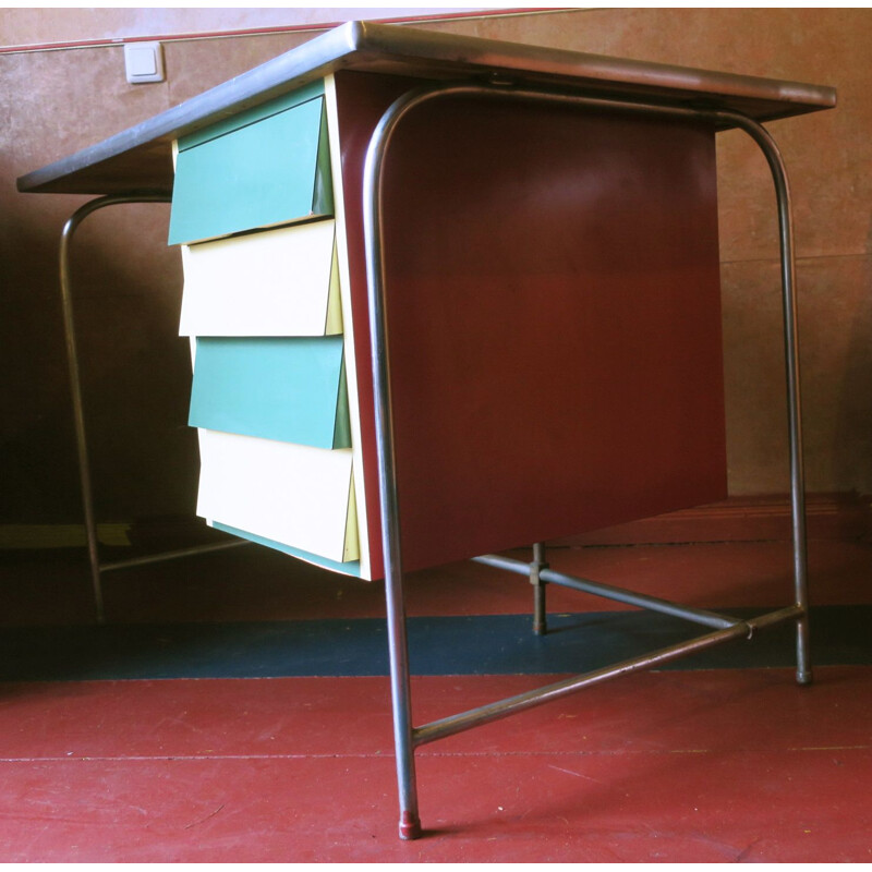 Colorful tubular steel vintage desk, Italy, 1950s