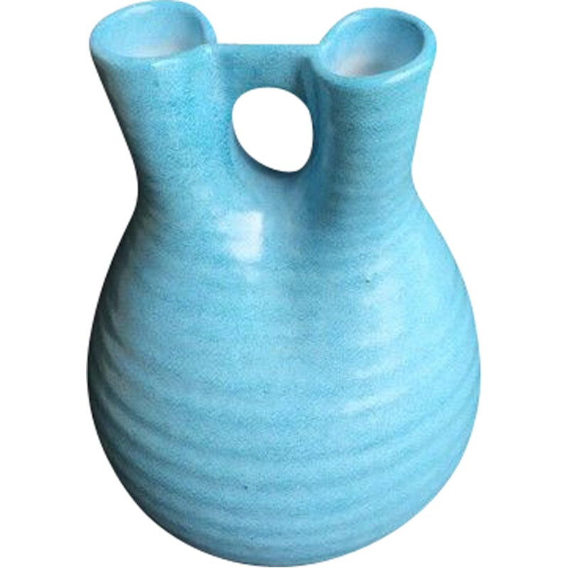 Vase vintage d’Accolay en céramique bleue 1960