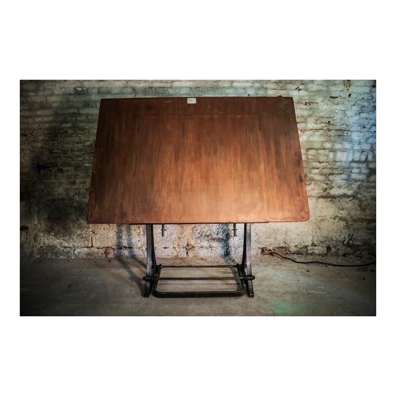 Industrial drawing table in wood, Georges MARIAGE - 1950s