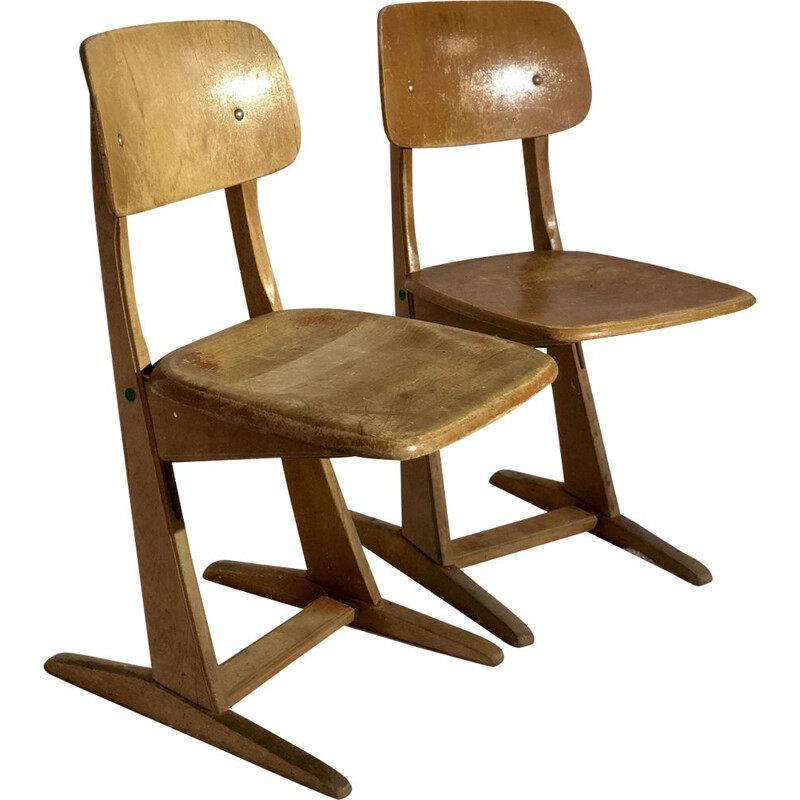 Pair of vintage scandinavian wooden chairs 1950
