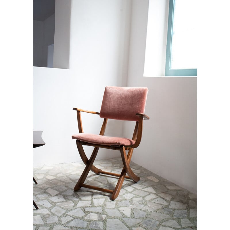 Italian vintage mid century chestnut folding chair - 1950s