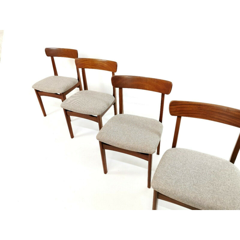 Vintage Set of 4 Dining Chairs in Teak and Tweed Upholstery, 1960s