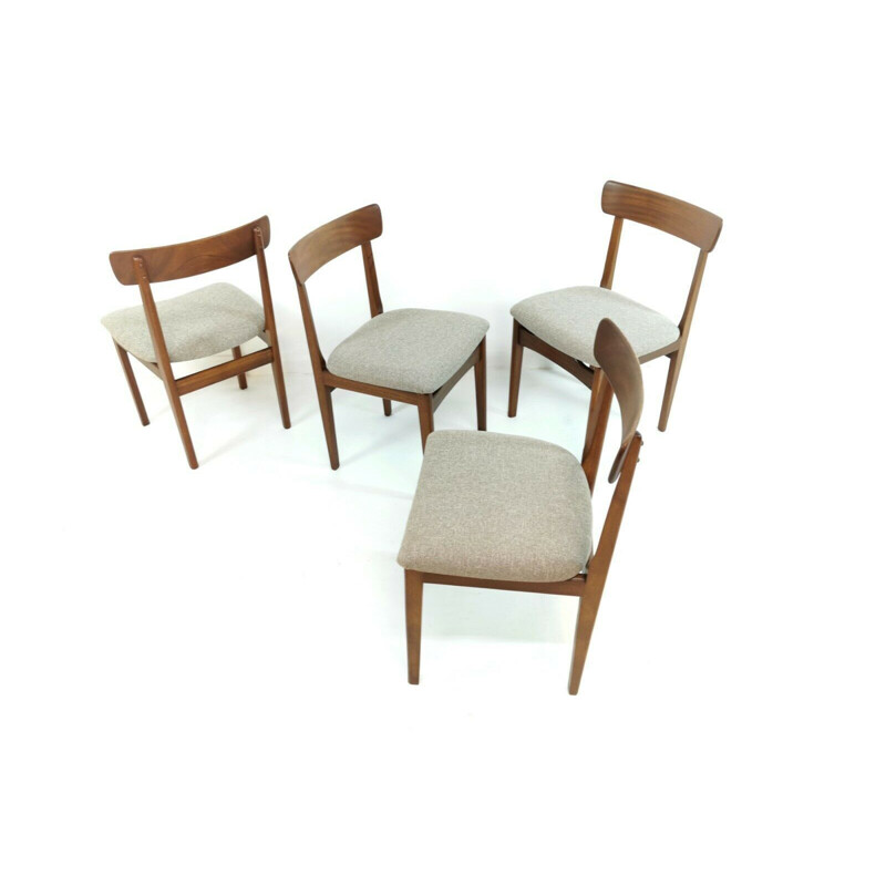 Vintage Set of 4 Dining Chairs in Teak and Tweed Upholstery, 1960s