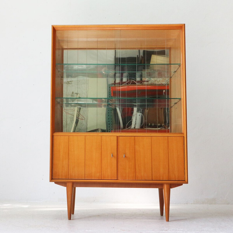 Vintage Cabinet in Cherrywood with Mirrored Back, Germany, 1950