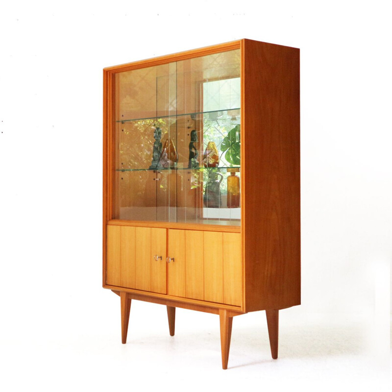 Vintage Cabinet in Cherrywood with Mirrored Back, Germany, 1950