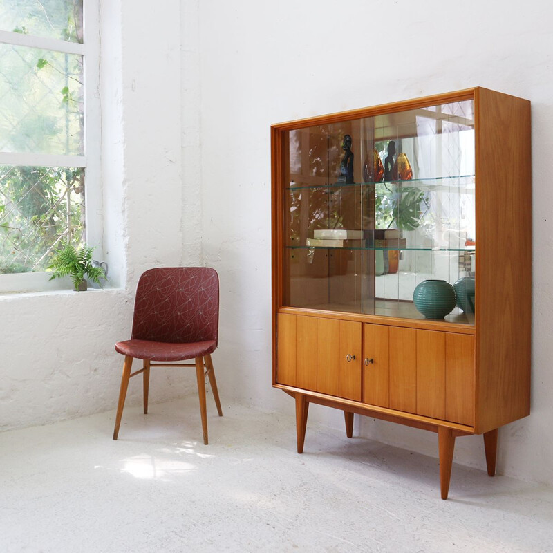 Vintage Cabinet in Cherrywood with Mirrored Back, Germany, 1950