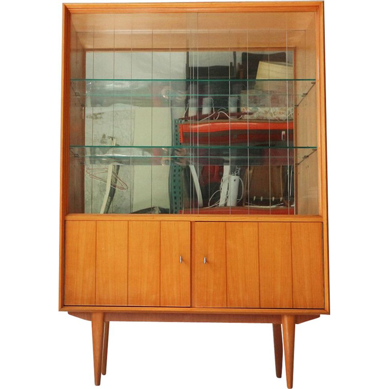 Vintage Cabinet in Cherrywood with Mirrored Back, Germany, 1950