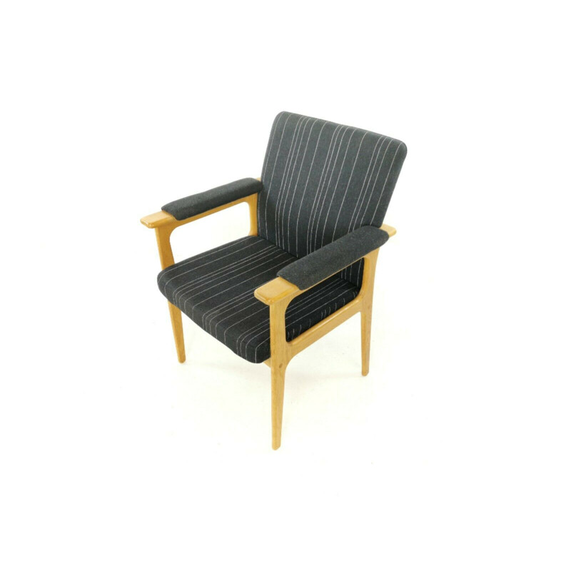 Vintage Erik Buch 2 seat sofa & armchair in black upholstery and Danish oak,1970s