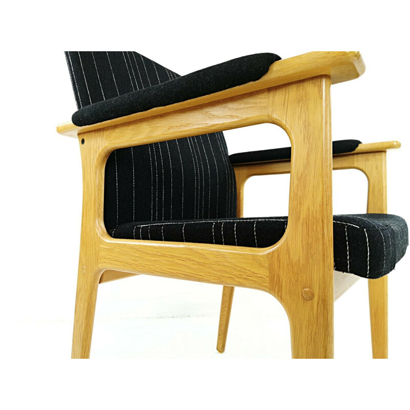 Canapé et fauteuil vintage Erik Buch 2 places en tissu noir et chêne danois, 1970