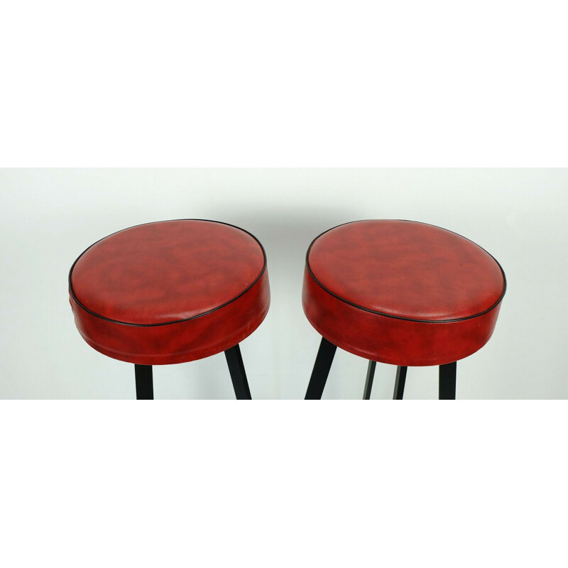 Vintage pair of iron and leatherette bar stools, 1960s 