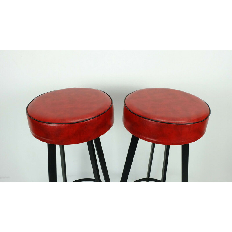 Vintage pair of iron and leatherette bar stools, 1960s 
